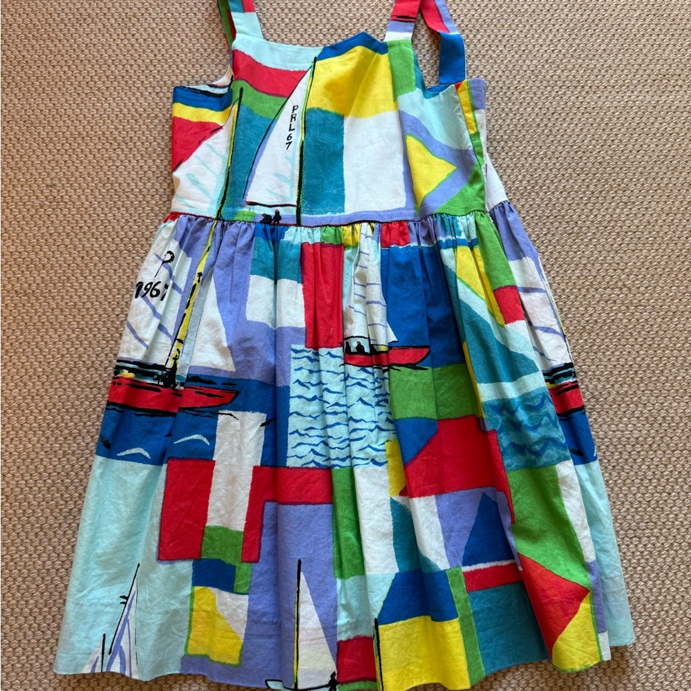 Polo Ralph Lauren Girls Colorful Sailboat Print Dress - Size 5